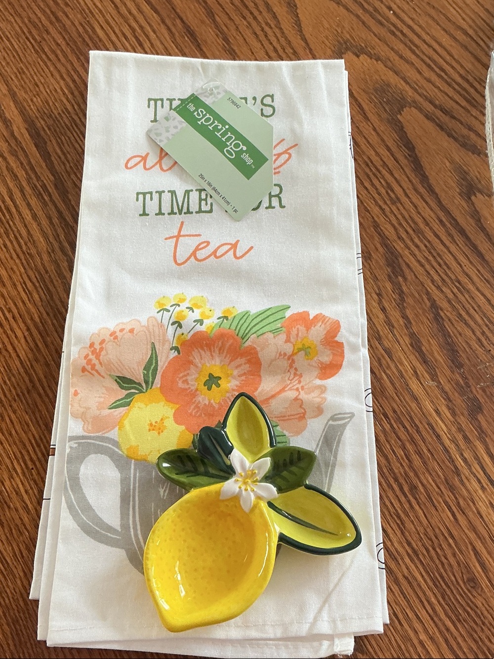Coton Colors Citrus Lemon Trinket Bowl Lemon Ceramic Spoon Rest and Floral Tea